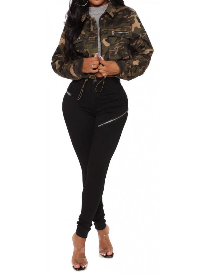 Women's Camouflage Jacket Sexy Long Sleeve Button Down Coat With Pockets