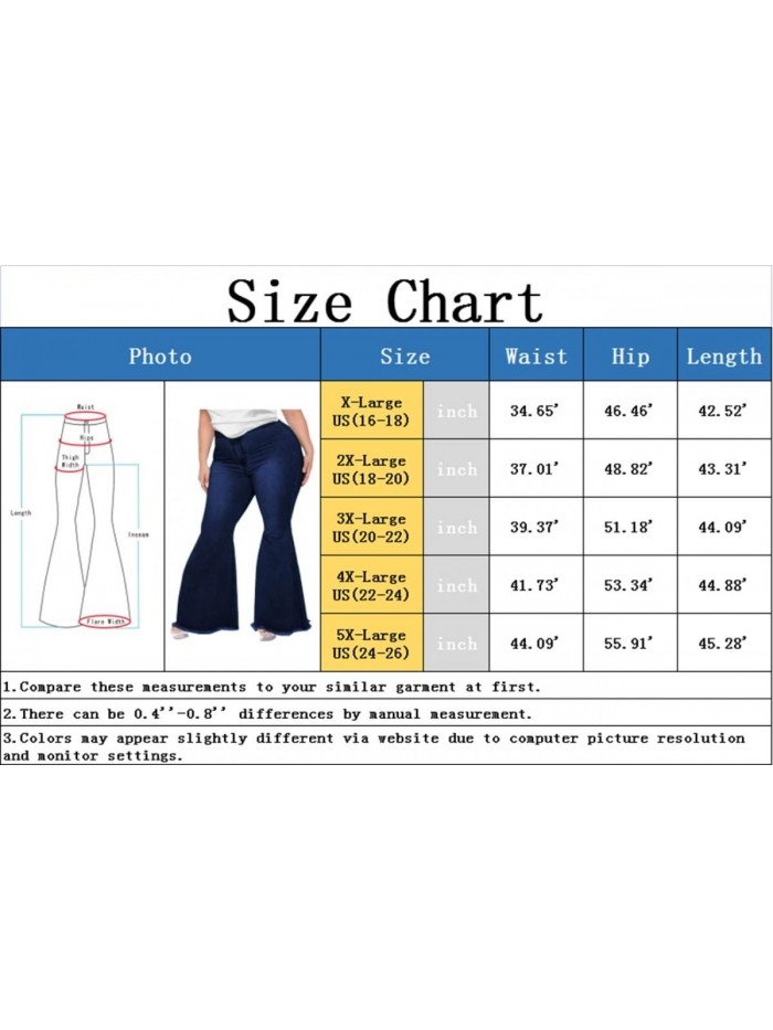Plus Size Bell Bottom Jeans for Women Ripped Stretch High Waist Flare Jean Pants 