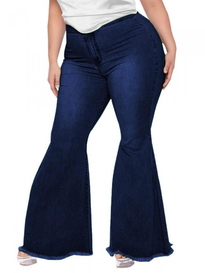 BessCops Plus Size Bell Bottom Jeans for Women Ripped Stretch High Waist Flare Jean Pants