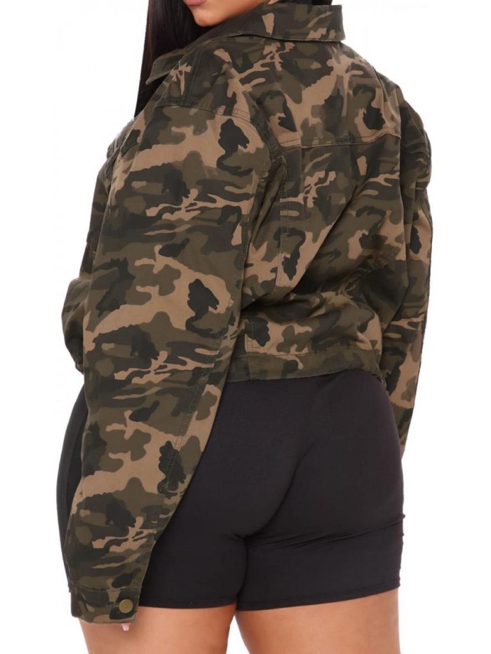 Women's Camouflage Jacket Sexy Long Sleeve Button Down Coat With Pockets