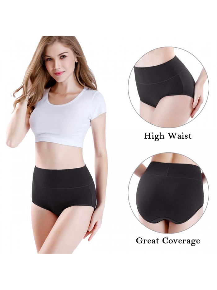 Women's High Waisted Cotton Underwear Ladies Soft Full Briefs Panties Multipack 