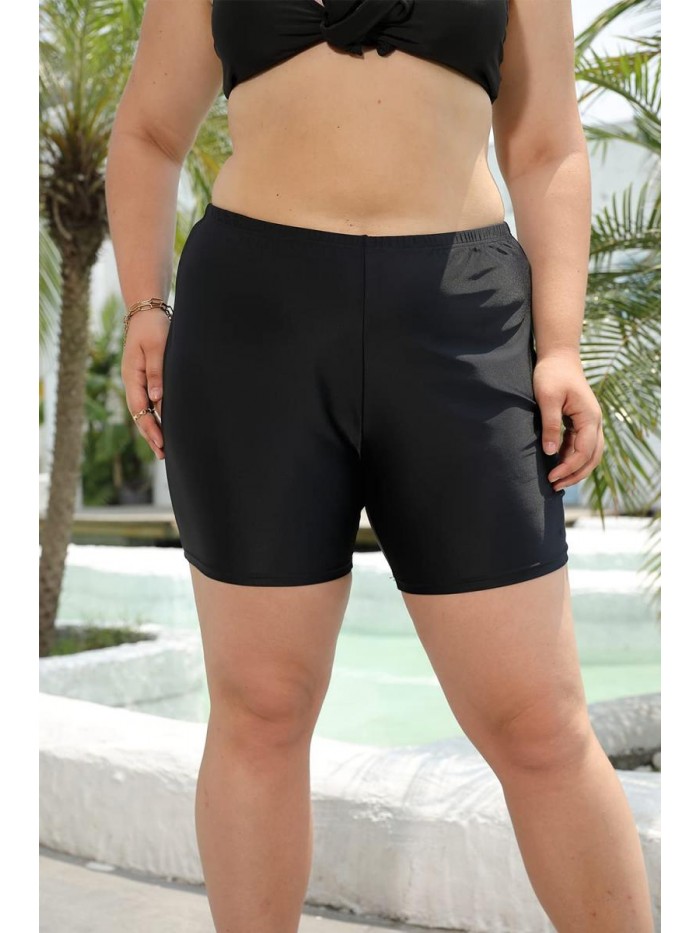 Women Plus Size Swim Shorts High Waist Board Shorts Stretchy Swimsuit Bottoms 