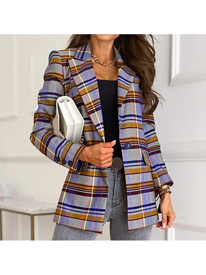 Blazer Jackets for Women Long Sleeve Winter Coats with Pocket Slim Office Business Outwear Coats Lapel Suit Coat 
