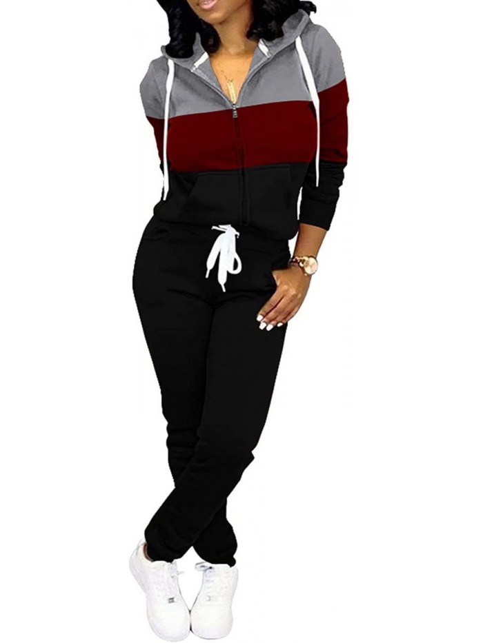 Two Piece Sweatsuit For Women Long Sleeve Jogging Tracksuits Sexy Long Sweatpants Set Stretchy 