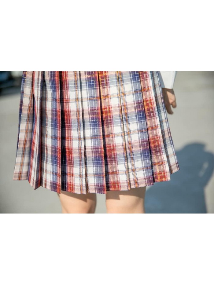 Adjustable High Waist Plaid Skirt for Women with Neck Bow Tie A-line Harajuku Style Japanese School Uniform US 0-12 
