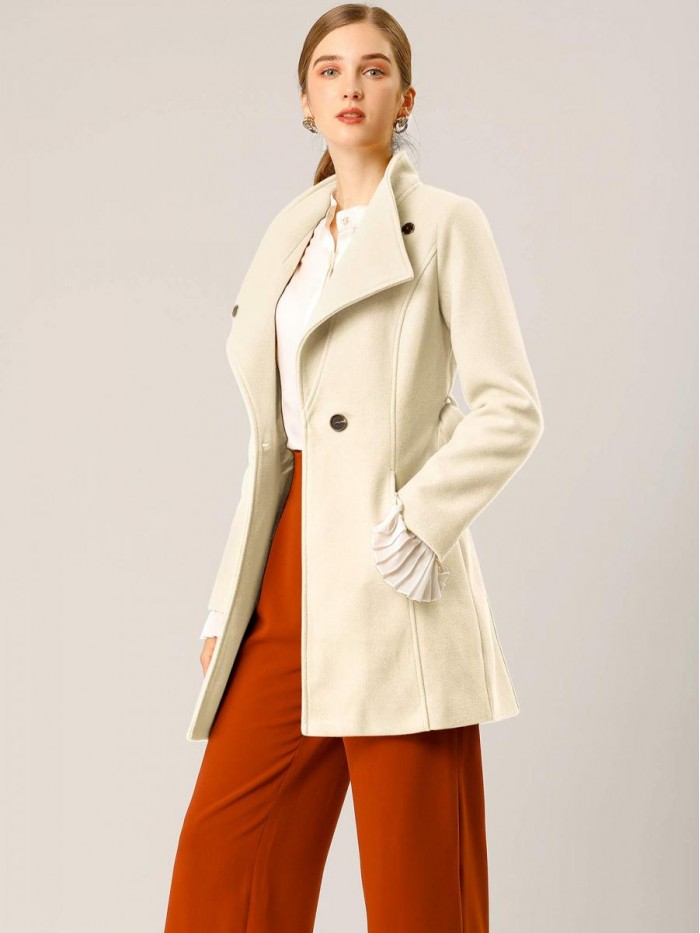K Women's Classic Stand Collar Long Sleeve Winter Belted Long Coat 