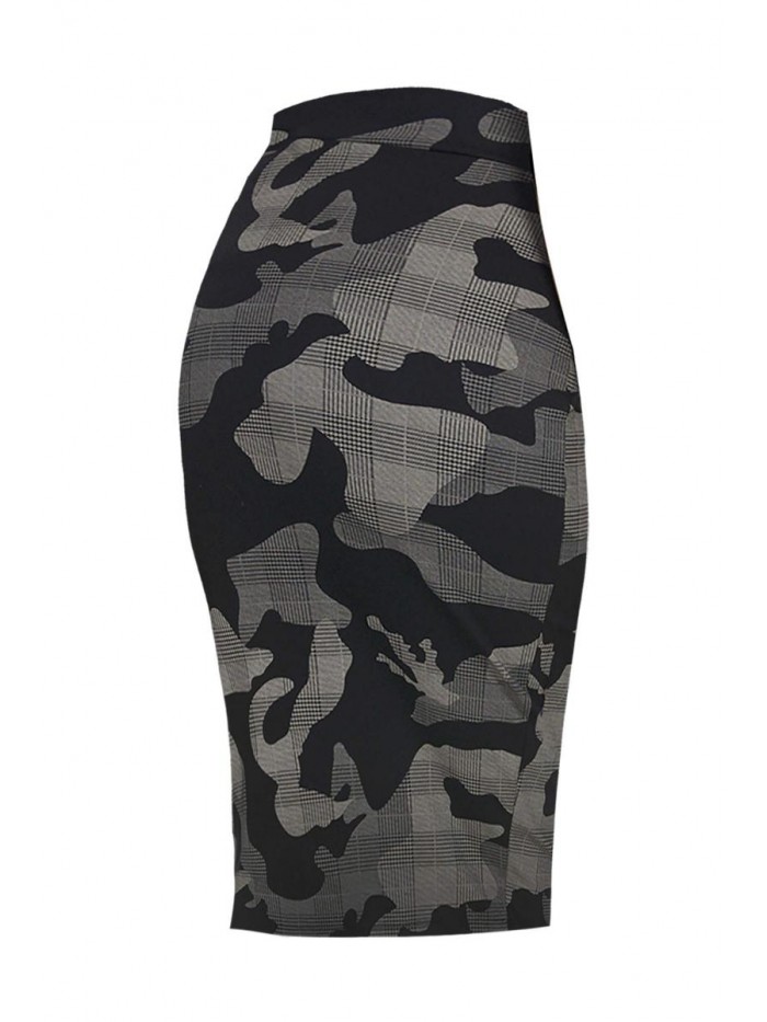 CoCo Women's Elastic Waist Stretch Bodycon Midi Pencil Skirt 