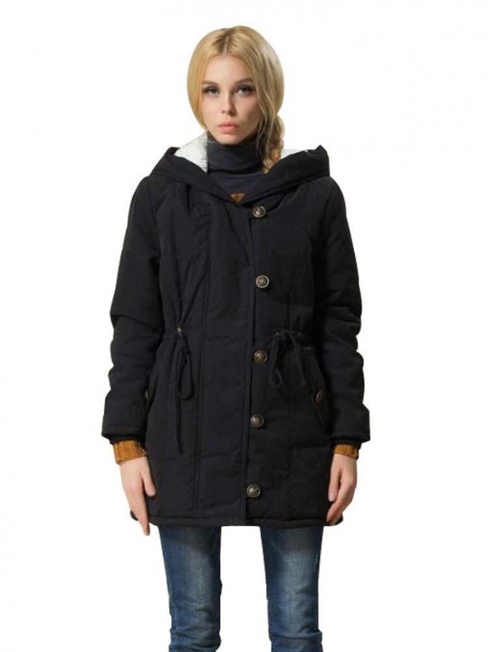 Women's Winter Warm Coat Hoodie Parkas Overcoat Fleece Outwear Jacket with Drawstring 