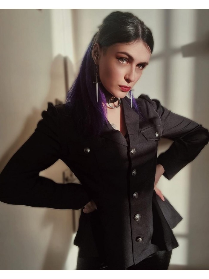 Darkness Women Rerto Victorian Jacket Lapel Collar Peplum Hem Outerwear 