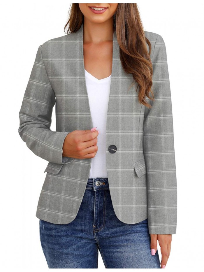 Women's Business Casual Pockets Work Office Blazer Back Slit Jacket Suit 