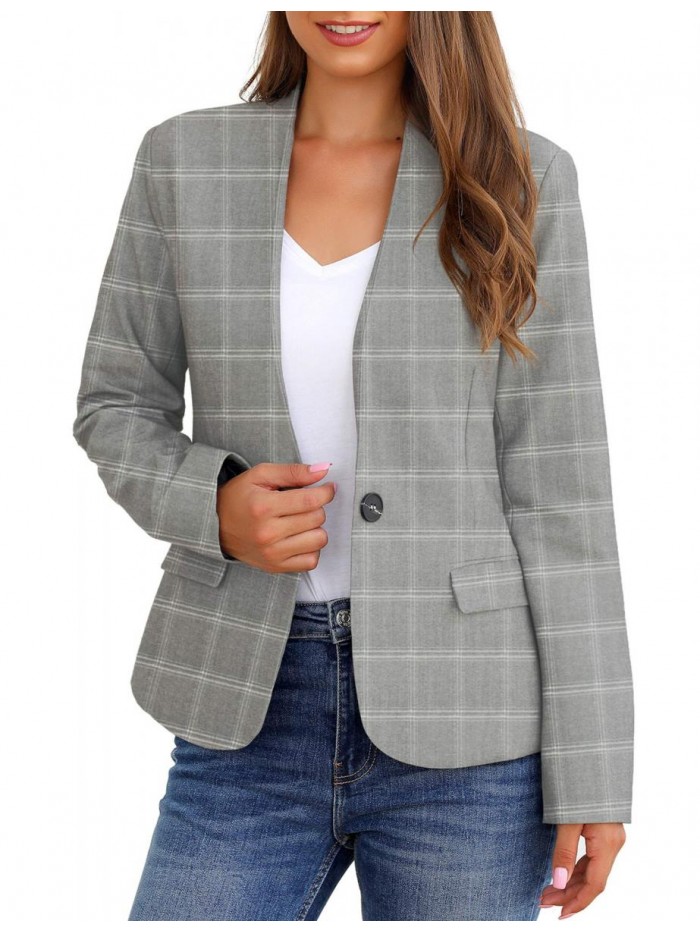 Women's Business Casual Pockets Work Office Blazer Back Slit Jacket Suit 