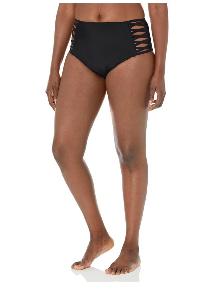 Women High Waisted Bikini Bottoms Tummy Control Swimsuit Bottom Cheeky Strappy Swim Shorts 