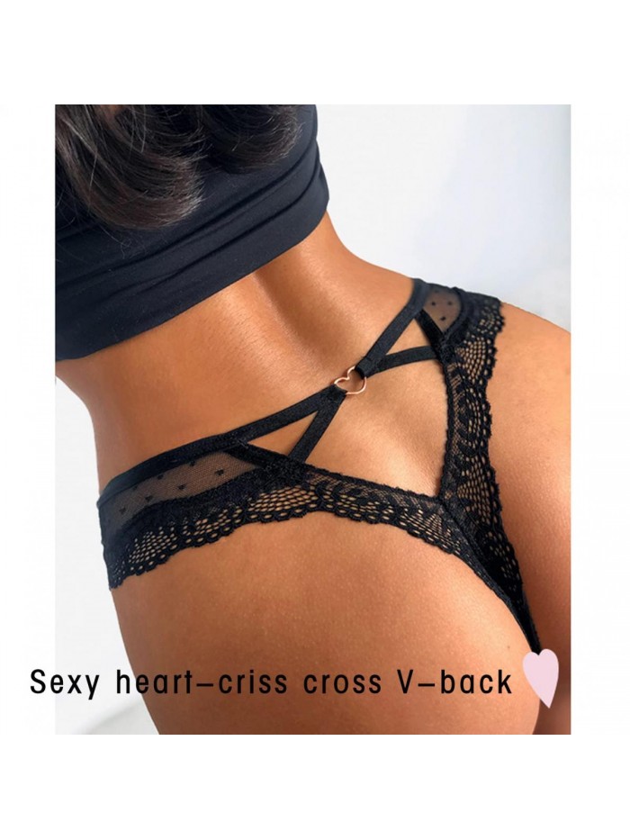 Women’s Lace Underwear Bikini Low Rise Thongs V-Back Criss Cross Seamless Cheeky Panties Sexy 3 Pack 