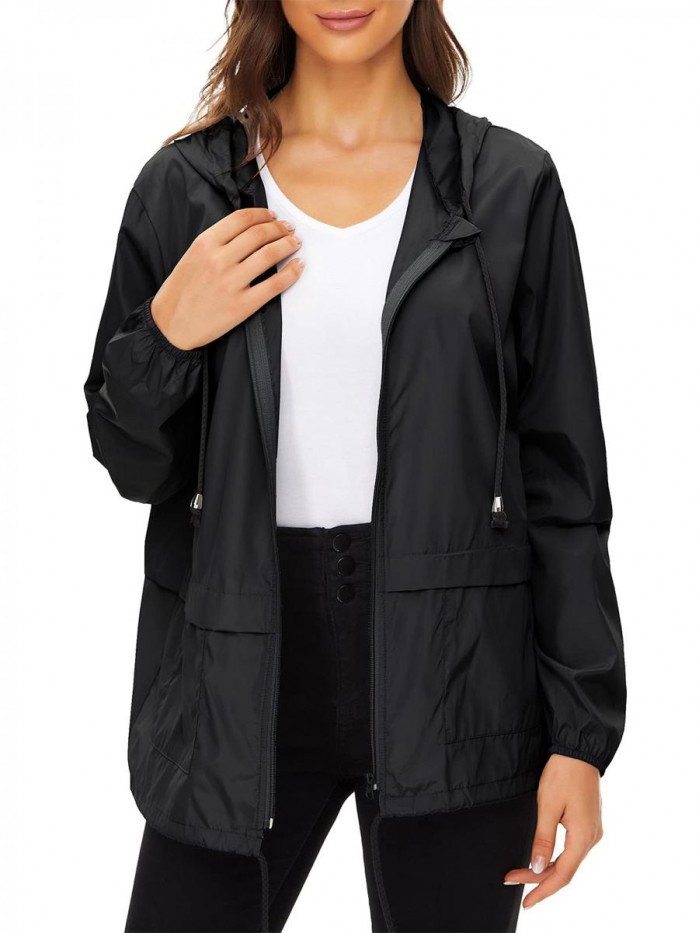 Star Plus Size Rain Jackets for Women Waterproof Windbreaker Lightweight Rain Coats with Hood Packable 
