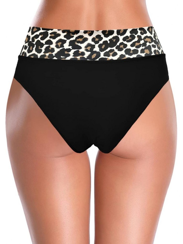 Women's Bikini Bottom Ruched Foldover Swimsuit High Waisted Swim Bottoms 