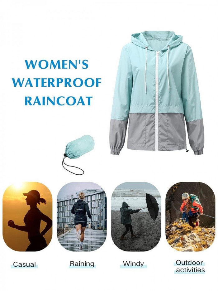 Star Plus Size Rain Jackets for Women Waterproof Windbreaker Lightweight Rain Coats with Hood Packable 