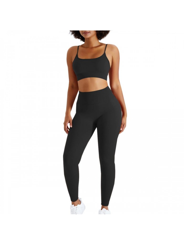 2 Piece Workout Outfits Yoga Sets High Waist Leggings Seamless Sports Bra Running Gym Clothes Tracksuit Set 