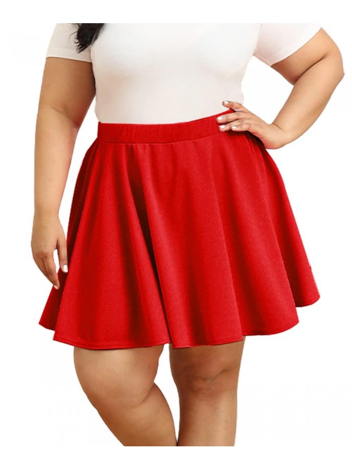 Plus Size Basic Versatile Stretchy Elastic Waist Flared Casual Mini Skater Skirt/Pleated Plaid Skirt for Women XL-5XL 