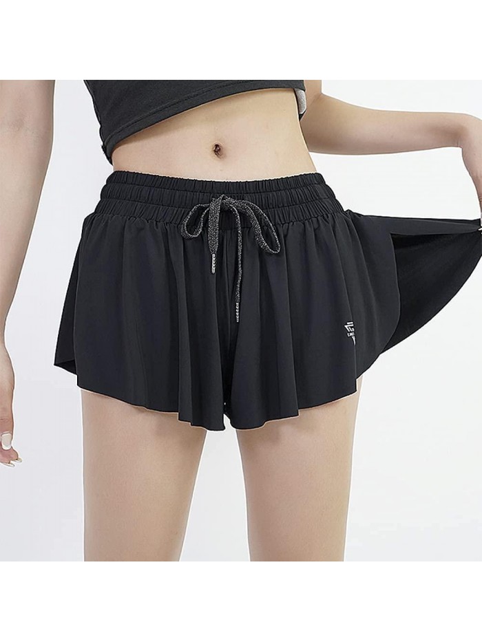 2 in 1 Flowy Running Shorts for Women Gym Yoga Athletic Womens Workout Biker Spandex Lounge Sweat Skirt Summer 