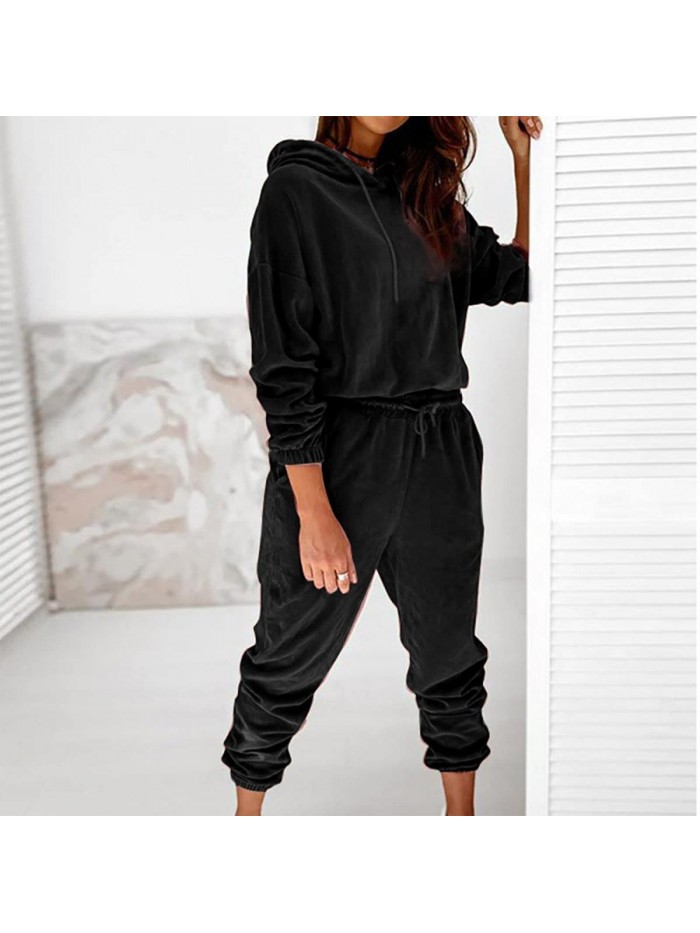 2 Piece Outfits Sets Velour Party Two Piece Winter Club Track Suits Elegant Vacation Holiday Hooded Sweatsuits 