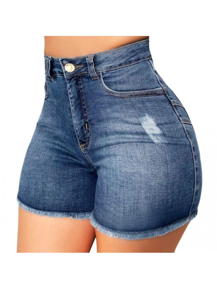 Sexy Denim Shorts Summer High Waisted Butt Lifting Skinny Stretch Jeans Ripped Distressed Hot Pants, ek 