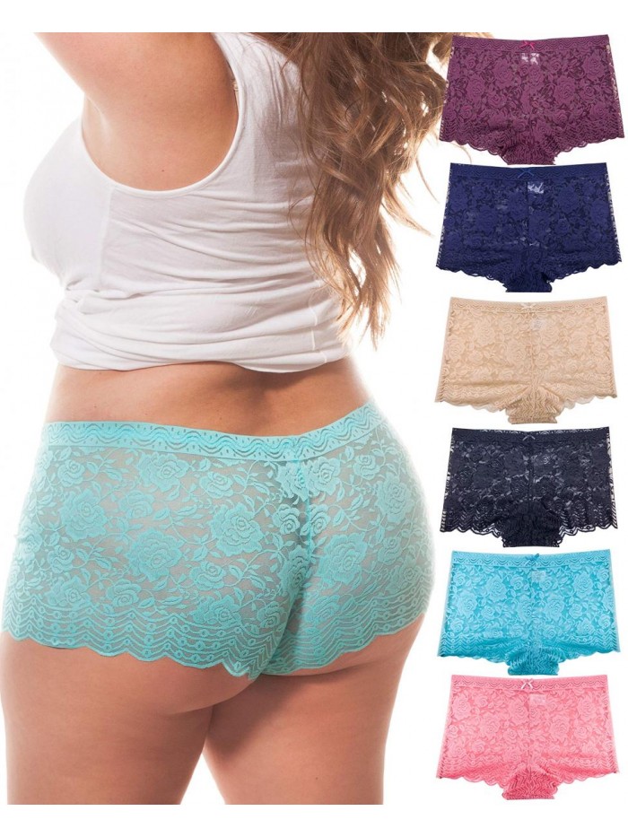6 Pack of Women's Regular & Plus Size Lace Boyshort Panties 