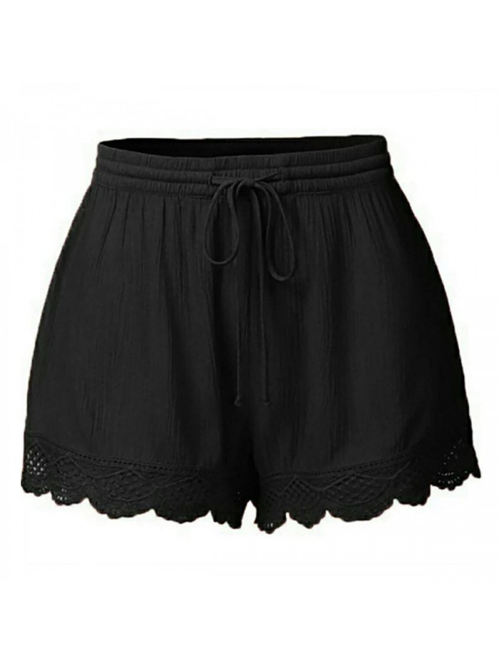 Womens Summer Shorts Plus Size Casual Drawstring Elastic Waist Beach Shorts Solid Color Lace Comfy Sexy Shorts Hot Pants 