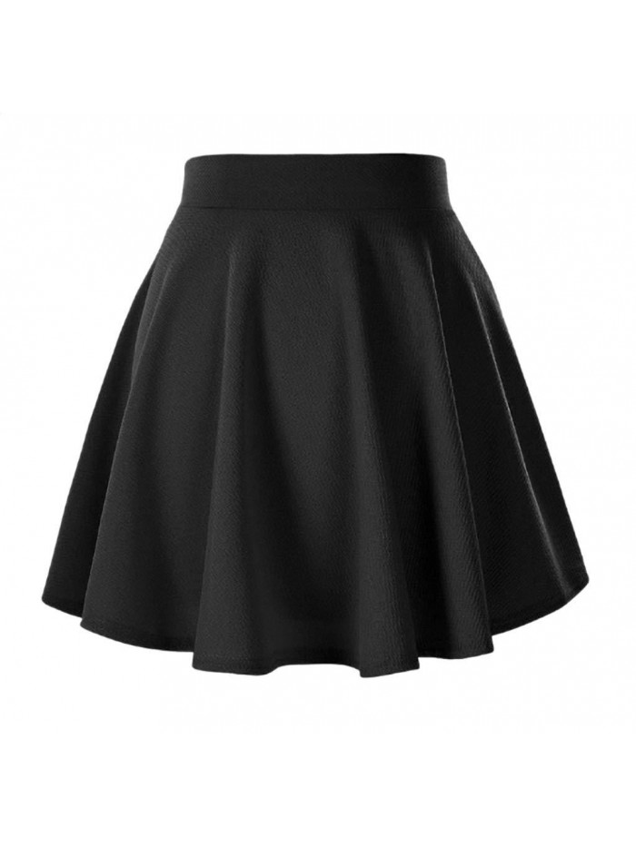 Casual Mini Stretch Waist Flared Plain Pleated Skater Skirt 