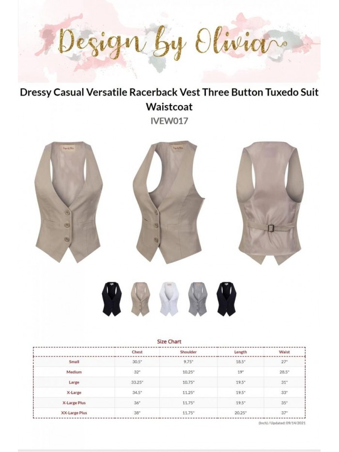 by Olivia Women's Dressy Casual Versatile Racerback Vest Three Button Tuxedo Suit Waistcoat 