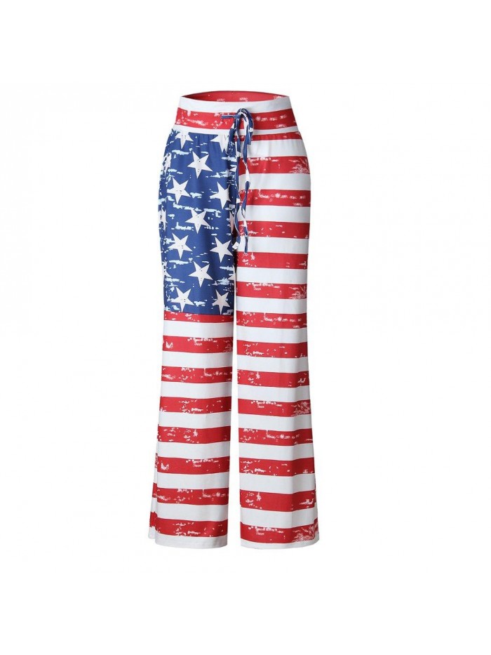 of July Women's American Flag Drawstring Wide Leg Pants Leggings 