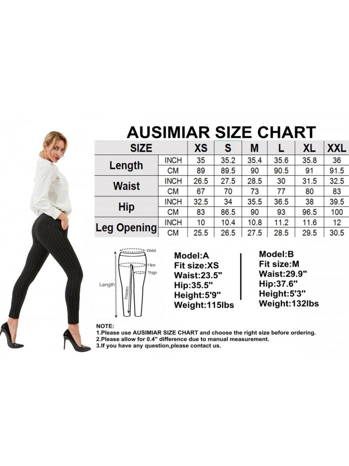AUSIMIAR Women's Vertical Stripe Stretch Skinny Dress Pants,Super Comfy Pull-on Black Leggings for Work or Casual(Black)