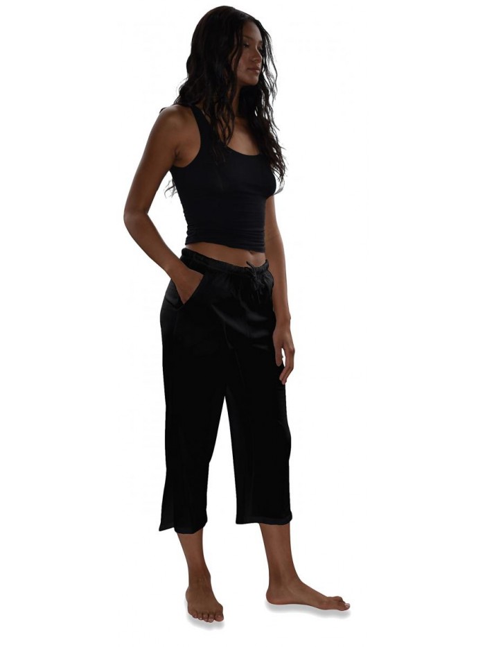 Basics Women's 3 Pack Soft Flex-Cotton Knit Pajama Pants/Lounge Pants/Sleep Pants - Capri -Yoga Style Pant 
