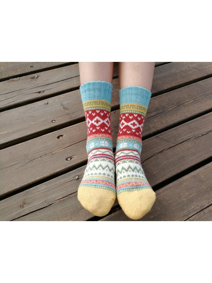 5Pack Womens Vintage Winter Soft Warm Thick Cold Knit Wool Crew Socks, Multicolor, free size 