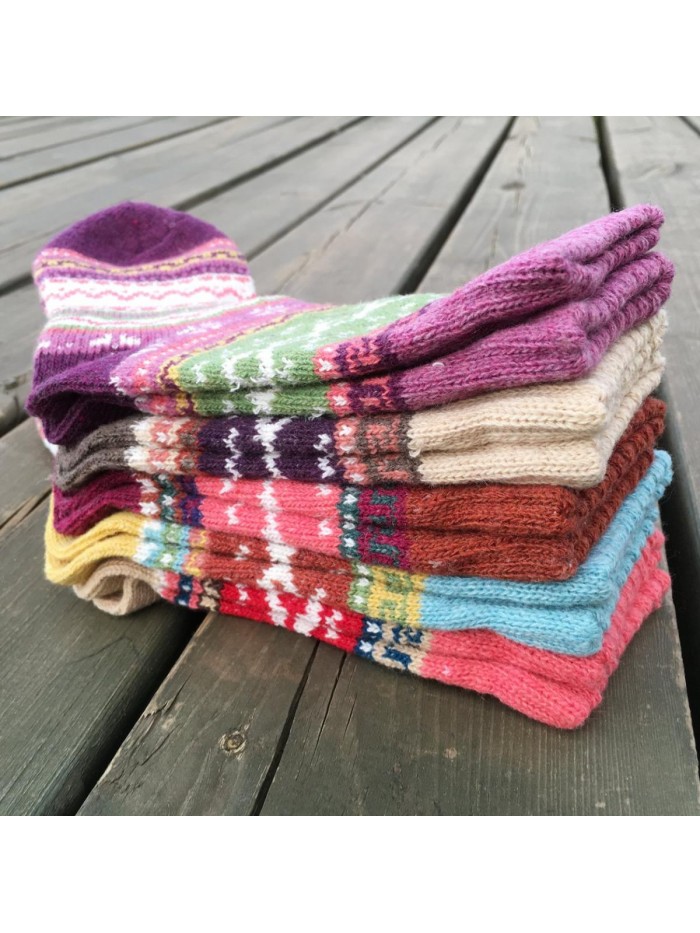 5Pack Womens Vintage Winter Soft Warm Thick Cold Knit Wool Crew Socks, Multicolor, free size 