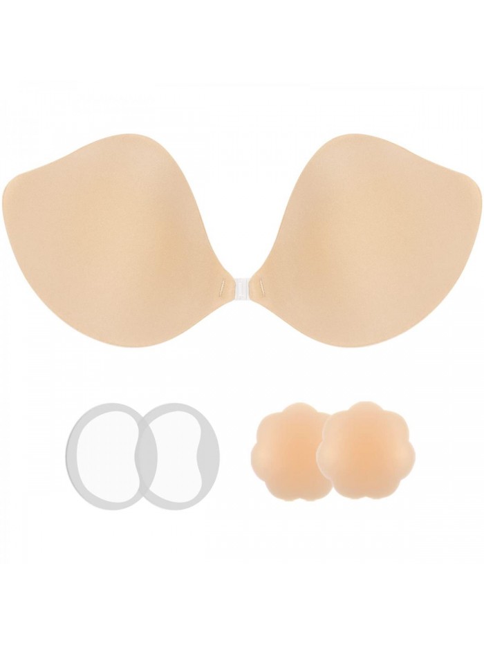Adhesive Bra Strapless Sticky Invisible Push up Wing-Shape Silicone Bra for Backless Dress with Nipple Covers 