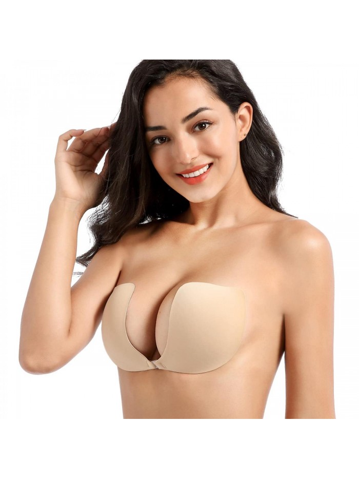 Adhesive Bra Strapless Sticky Invisible Push up Wing-Shape Silicone Bra for Backless Dress with Nipple Covers 