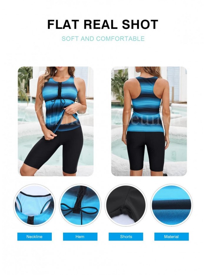 Womens Racerback Color Block Print Tankini Swimsuits with Swim Capris S-XXXL 