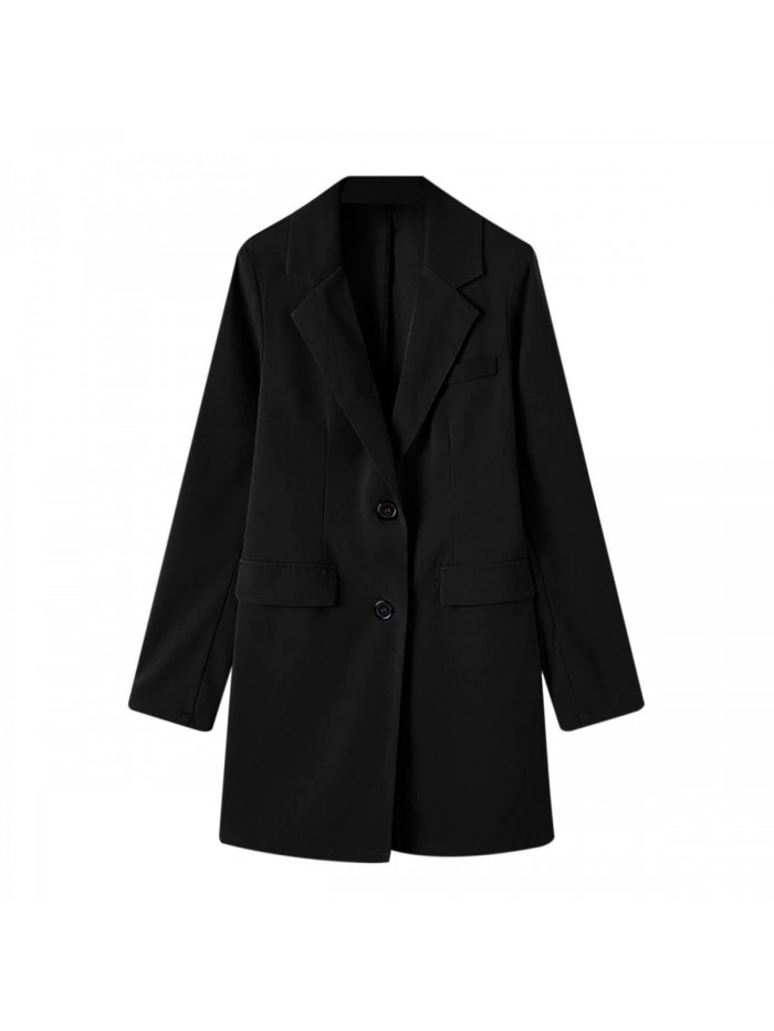 Blazers for Women Plus Size Lapel Single Breasted Trench Coat Business Casual Pea Coat Jacket Outwear 