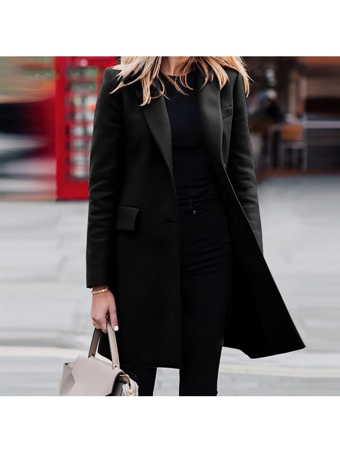 Blazers for Women Plus Size Lapel Single Breasted Trench Coat Business Casual Pea Coat Jacket Outwear 