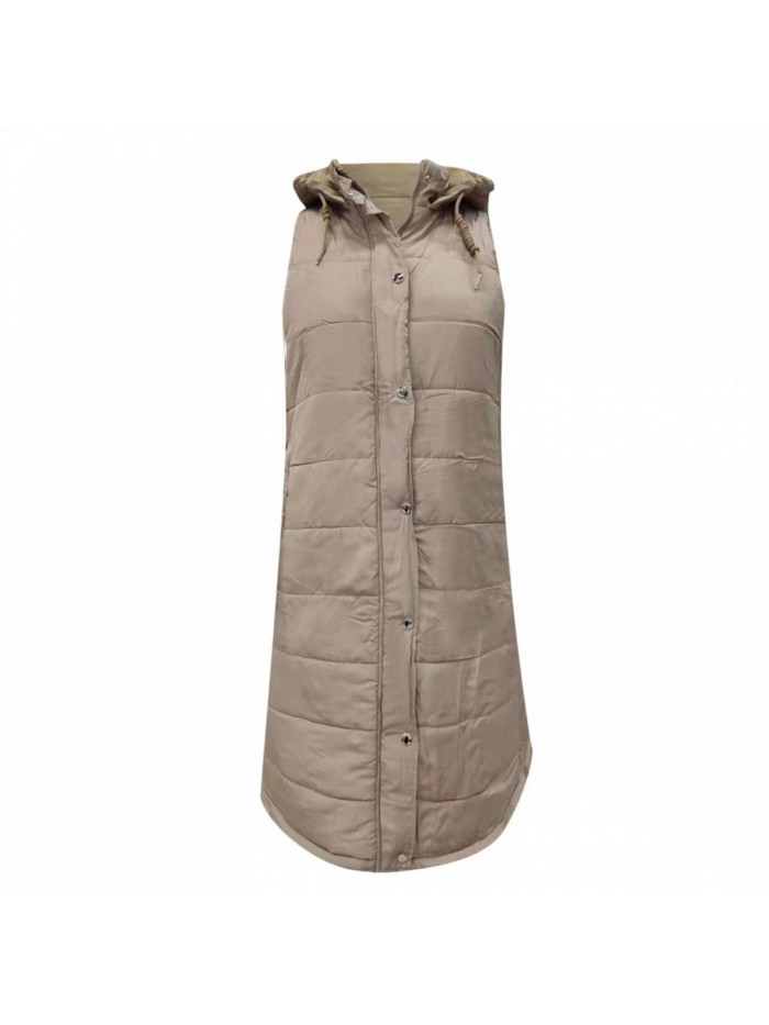 Long Down Vest for Women Zipper Lightweight Puffer Jackets with Hood Outdoor Coats Recreation Waistcoat Outerwear 