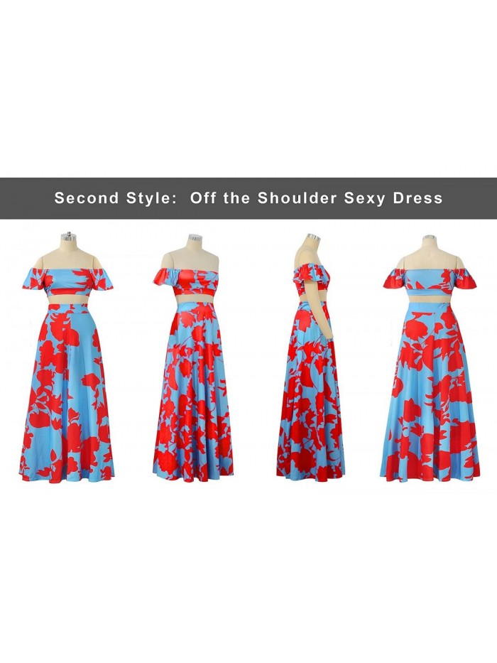 Womens Summer Sexy 2 Pieces Outfits Ruffle Floral Tank Top Wrap Boho Tropical Long Skirt Set Clubwear Dress 