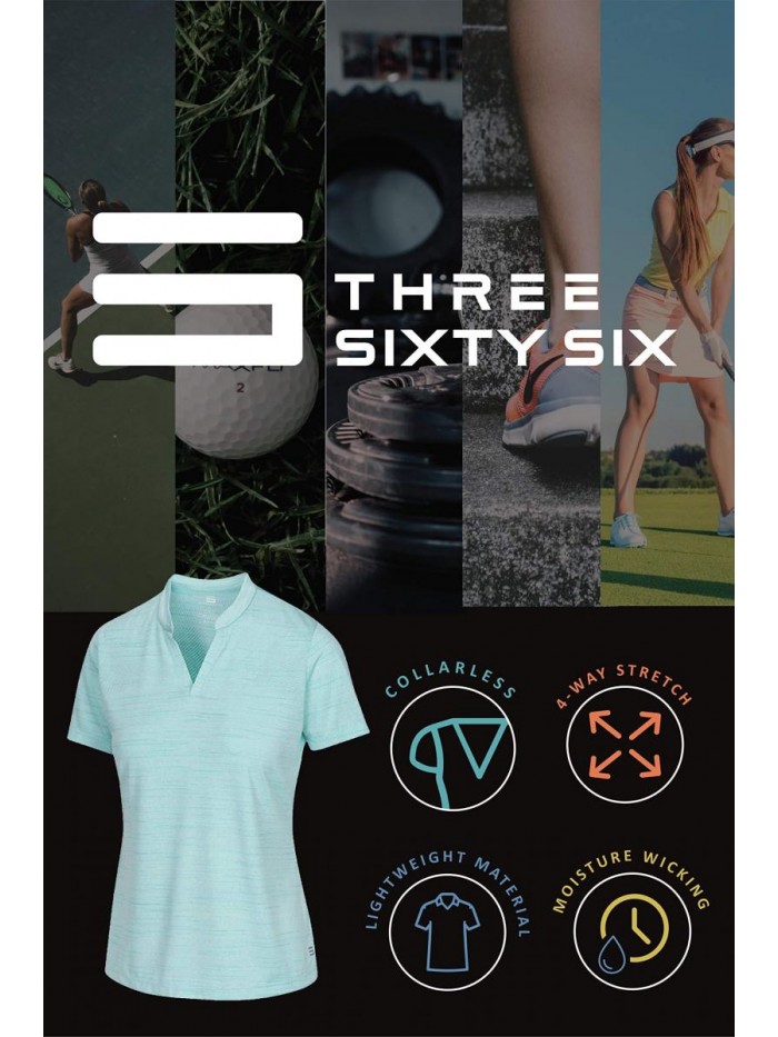 Sixty Six Women’s Short Sleeve Collarless Golf Polo Shirt - Dry Fit, Breathable, Compression Golf Tops 