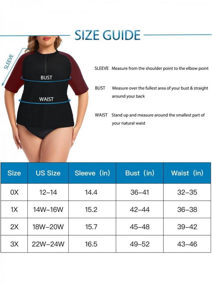 Women's Plus Size Rash Guard Loose Fit Swim Shirts Short Sleeve Tankini Swimsuit Top UV Sun Protection 
