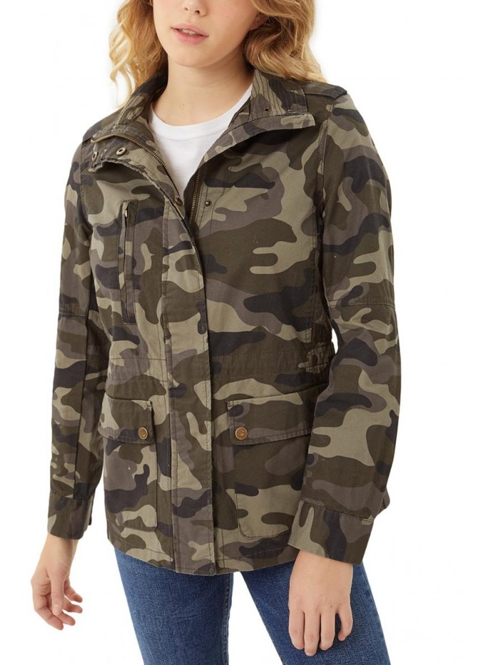 BOOMY Women's Zip Up Safari Military Anorak Jacket with Hood Drawstring - Regular and Plus Sizes 