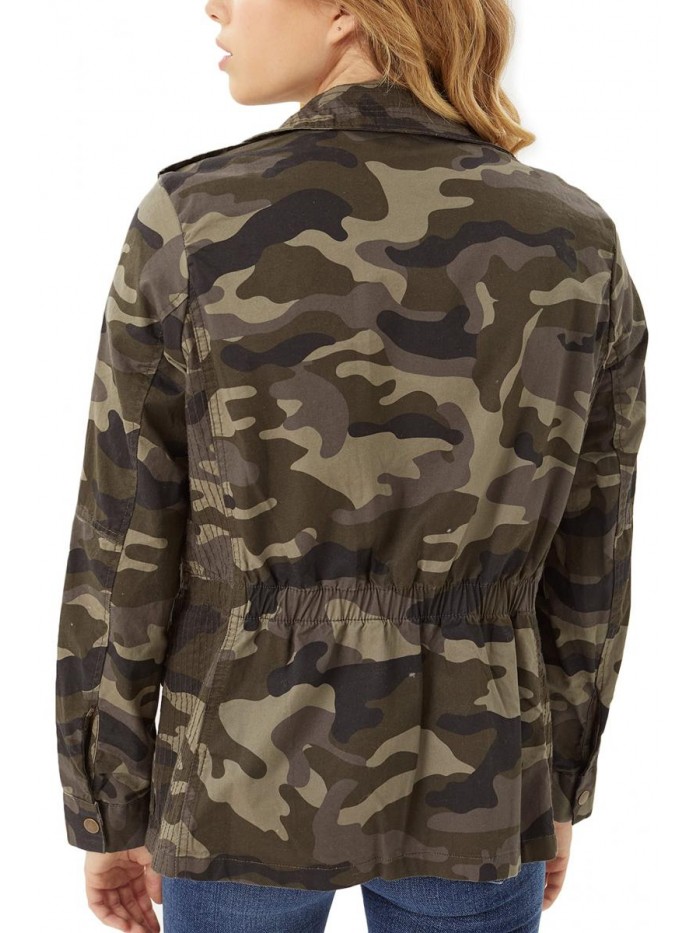 BOOMY Women's Zip Up Safari Military Anorak Jacket with Hood Drawstring - Regular and Plus Sizes 