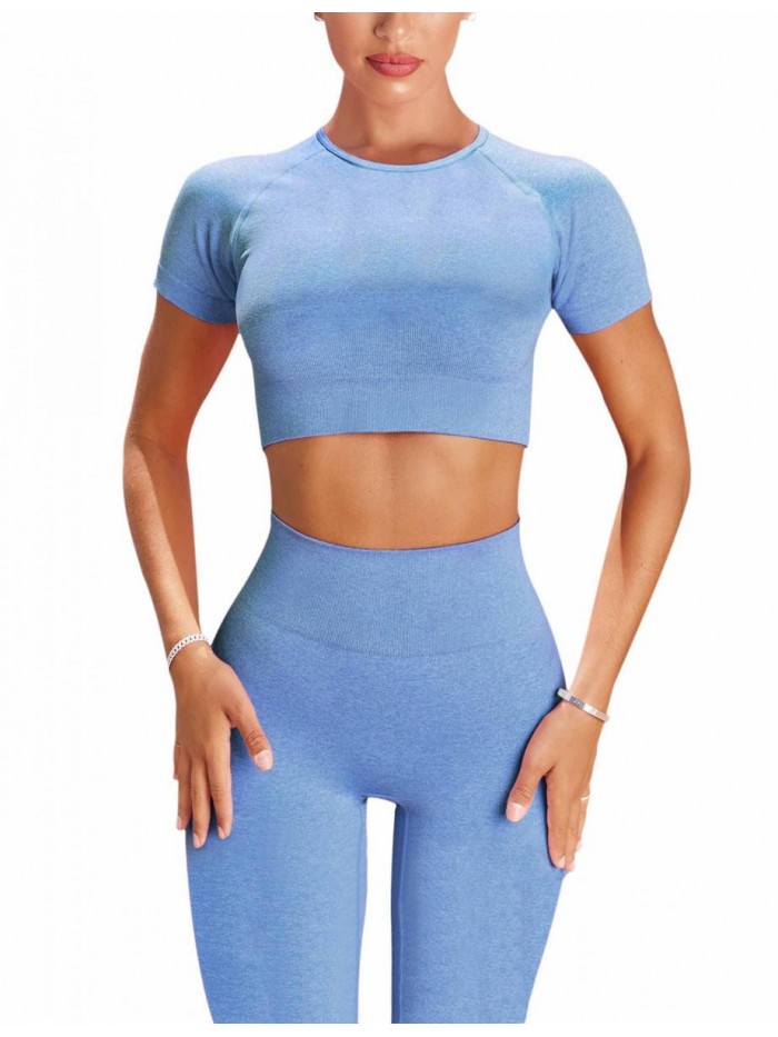 Workout Sets for Women 2 Piece Sports Crop Tops Seamless High Waisted Leggings Yoga Gym Running Outfits 