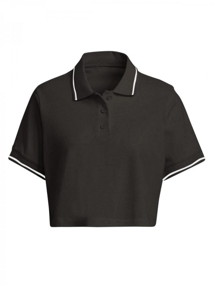 LASLULU Womens Golf Polo Shirts Crop Tops Short Sleeve Sport Shirt Quick Dry Cropped Workout Tennis Tops