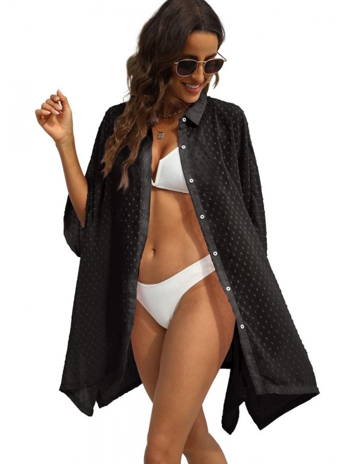 Bathing Suit Cover Ups for Women Button Up Chiffon Beach Swimwear 