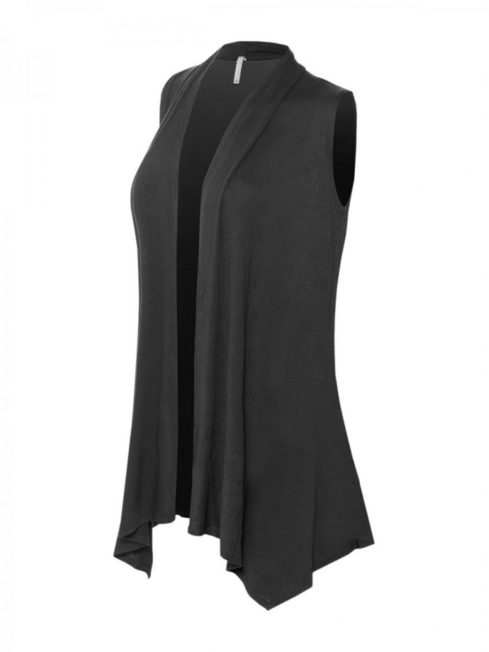 by Olivia Women's Lightweight Sleeveless Draped Open Front Cardigan Vest - Made in USA 