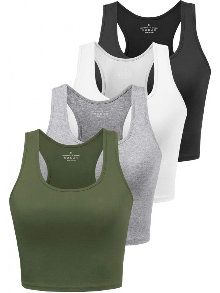 Cotton Workout Crop Tank Top for Women Racerback Yoga Tank Tops Athletic Sports Shirts Exercise Undershirts 4 Pack 
